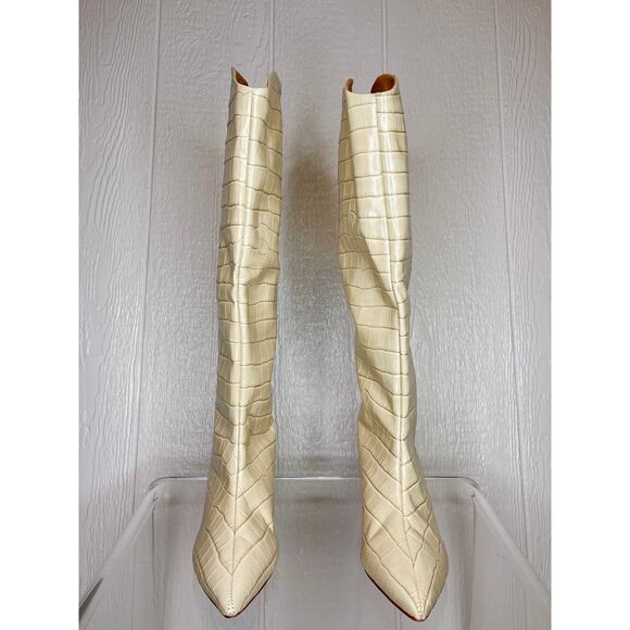 SCHUTZ Maryana Croc Embossed Leather Knee High Boots in Almond Buff US 8.5 NWOB - Picture 5 of 9